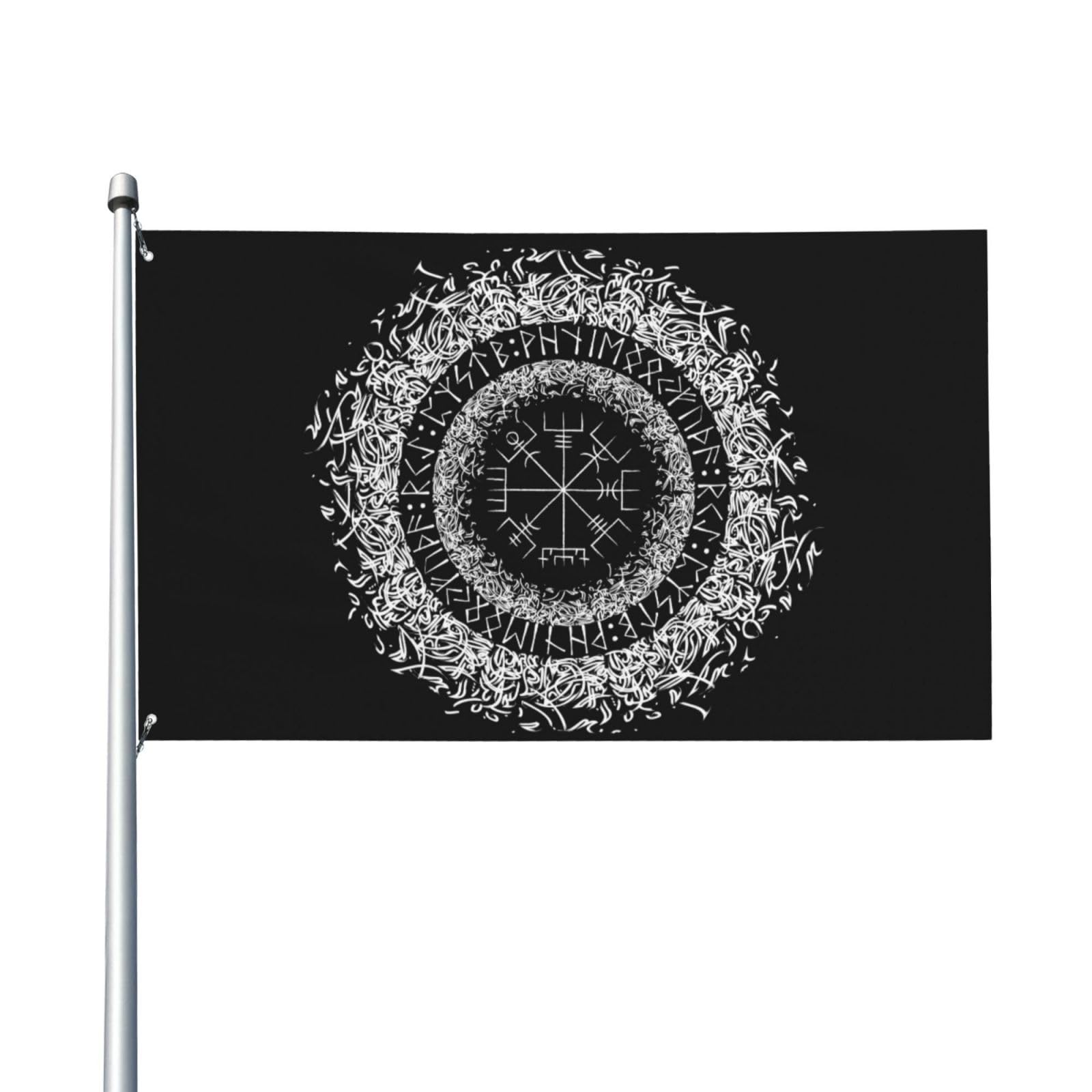 180x120cm (6x4ft) Viking Vegvisir Compass Runes Flag For House Lawn Hanging Decorating Yard Banners Holiday Welcome Flags With 2 Metal Eyelets, Indoor Outdoor Use