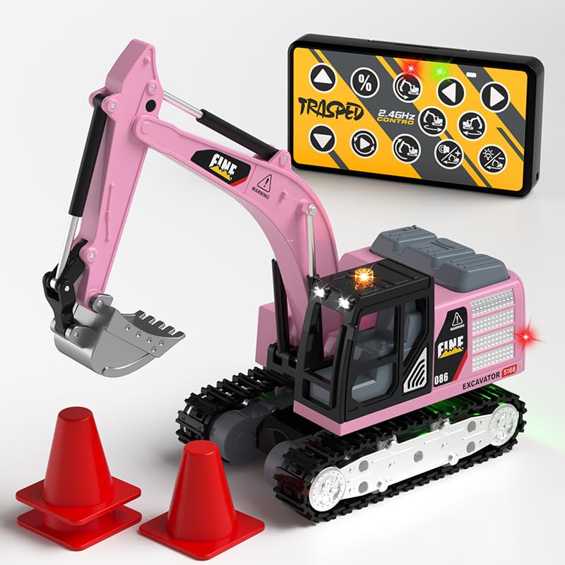 Excavatrice télécommandée rose 2.4 GHz avec lumières pour bureau