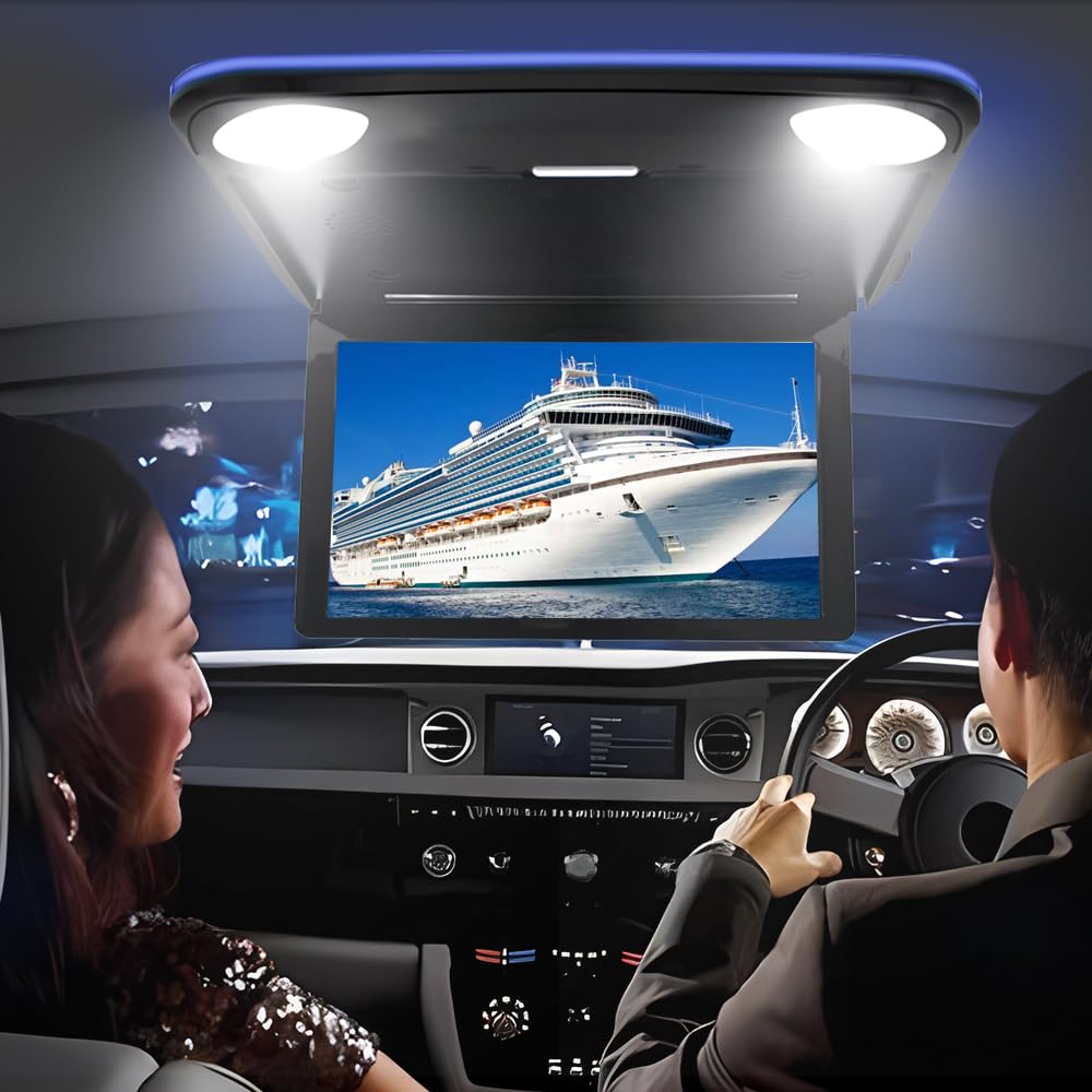 Monitor de Techo de Coche de 11.6 Pulgadas, 1080P HD Ultra Delgado IPS Pantalla Flip Down Multimedia Monitor, LED Auto Iris Light, Video Coche Superior Reproductor con USB TF HDMI FM