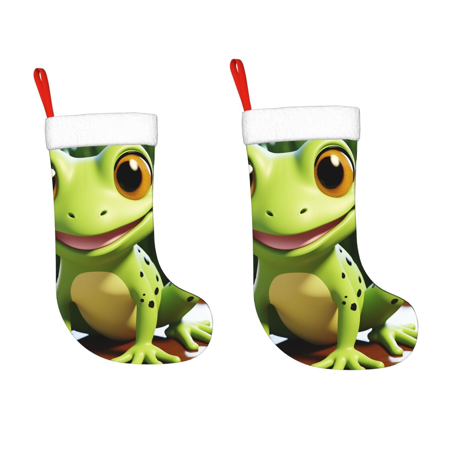 KLOPH 2 Pack 18 Inches Christmas Stockings Personalized Cute Frog Xmas Stocking Hanging Decoration Fireplace Stocking for Holiday Xmas Tree Christmas Fireplace Decor Gifts