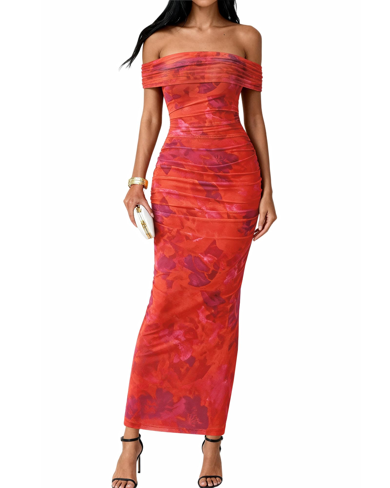 BTFBM Cocktail Dresses for Women 2026 Elegant Classy Off Shoulder Bodycon Mesh Slit Floral Maxi Spring Summer Dress