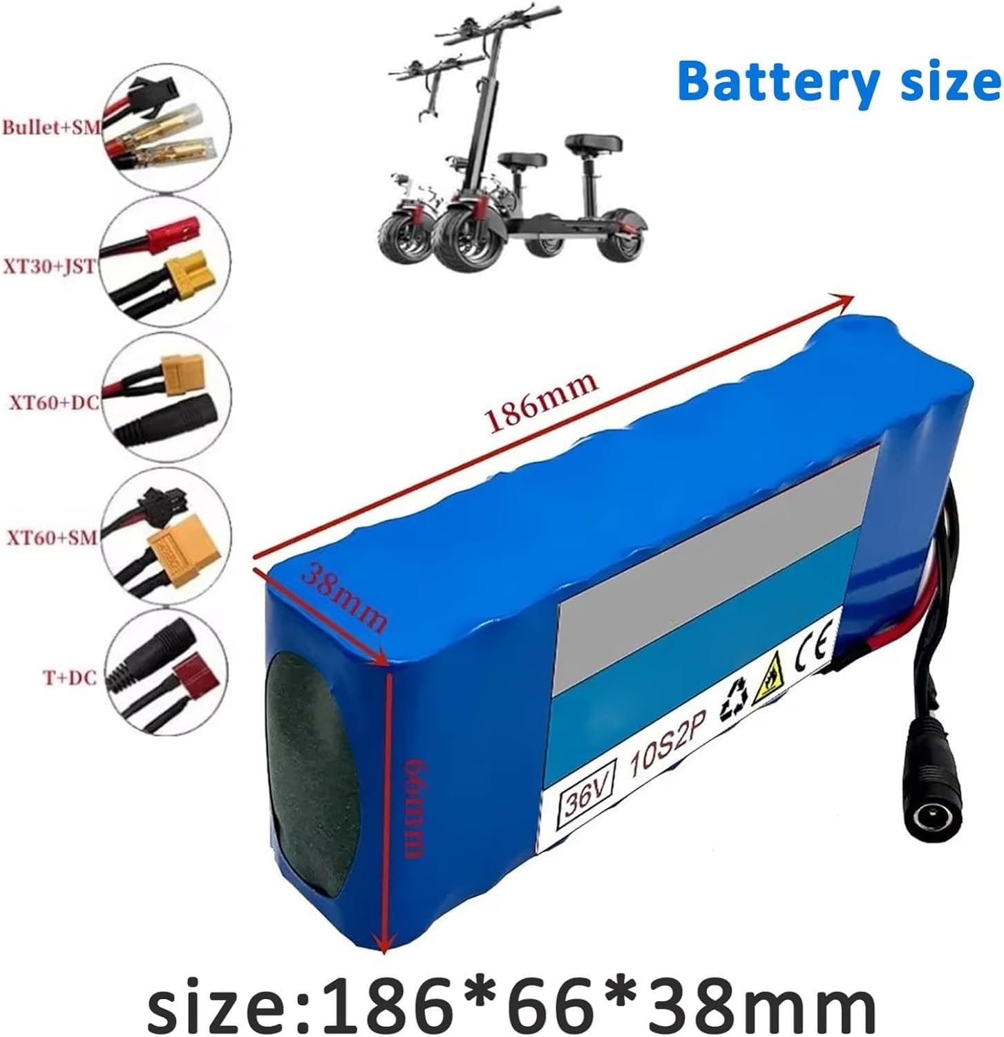 Batteria per Bici Elettrica 36V 10Ah, Pacco Batteria agli Ioni di Litio Ricaricabile e Impermeabile, Compatibile con Moto, Scooter e Go-Kart, Caricabatterie Incluso Bullet+SM