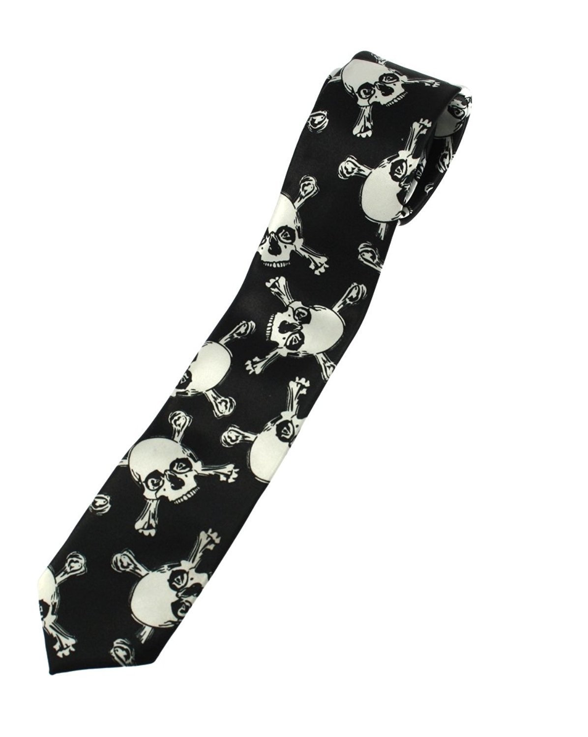 Zac's Alter Ego Large White Skull & Crossbones on Black Tie