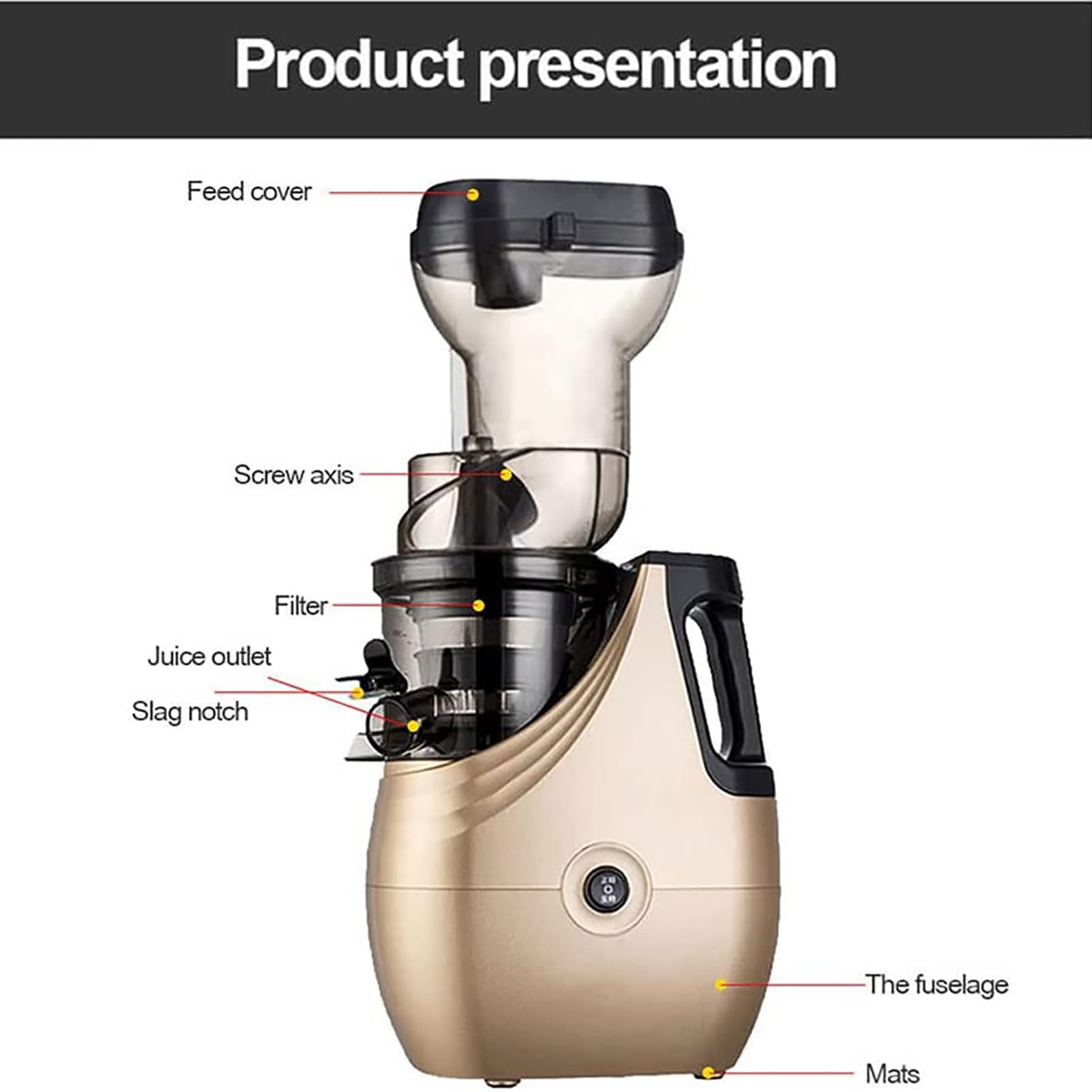 Spremiagrumi a freddo, 43 giri/min, con tecnologia di estrazione lenta, potente estrattore di frutta e verdura per casa e feste