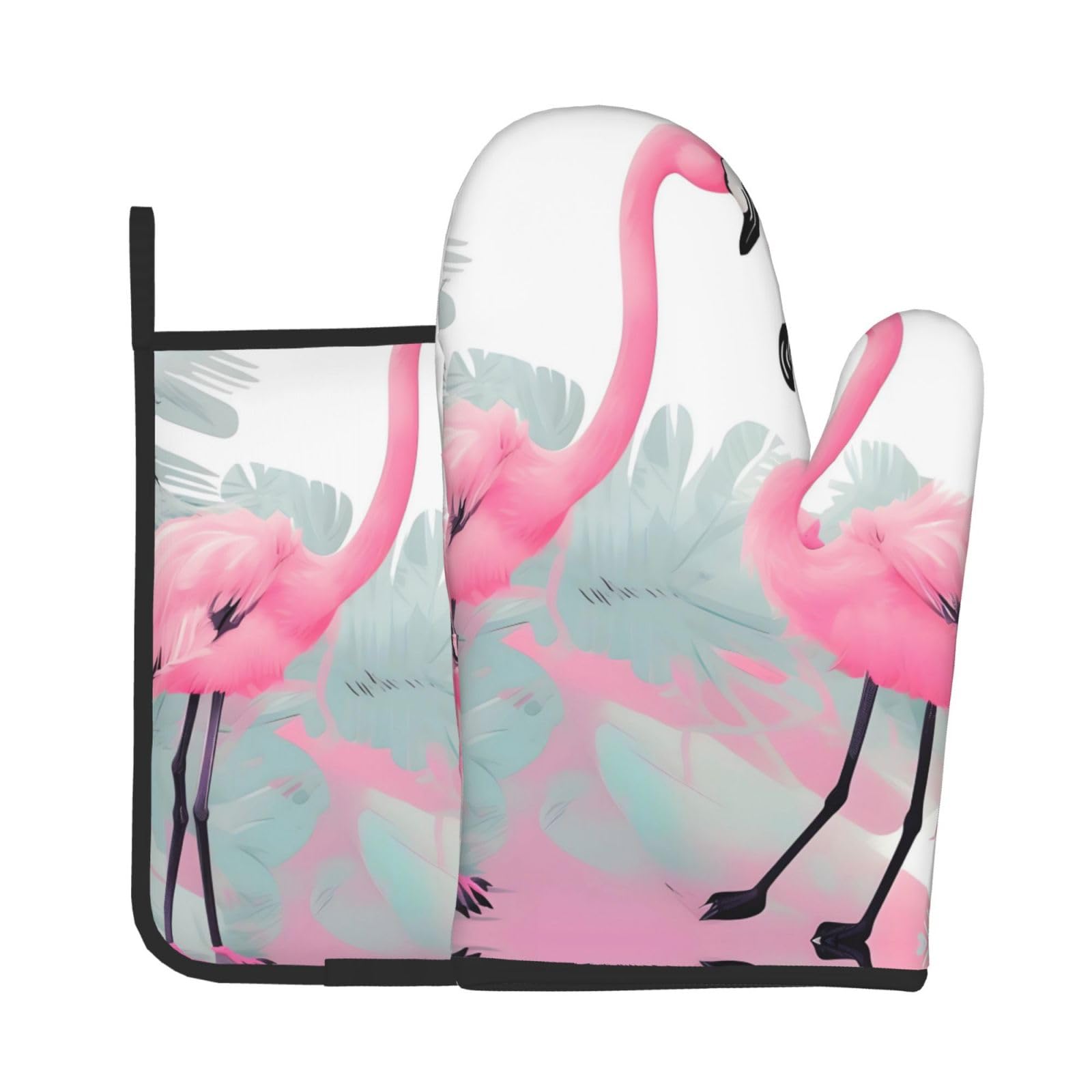 Oven Mitts and Potholders Set of 2 for Kitchen Baking Cooking GrayPink Flamingo Thick and Durable