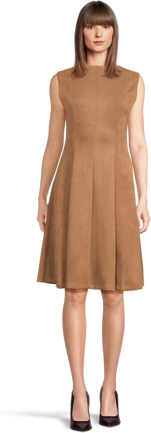 Calvin Klein Womens Sleeveless Zipper Suede Aline