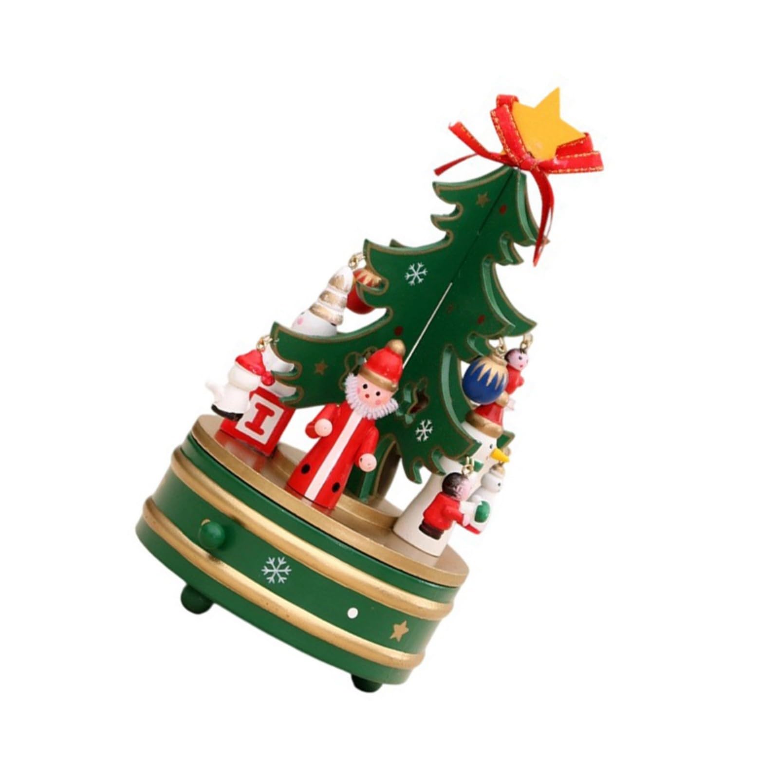 Jazuaiao Musical Rotating Wood Christmas Tree Decoration with Figurines Holiday Tabletop Centerpieces Ornaments Rotating Holiday Music Box