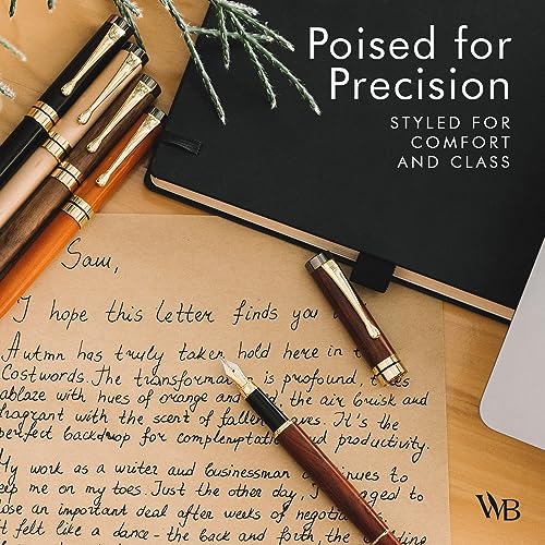 Image of Wordsworth & Black Fountain Pen Set, Luxury Bamboo Wood - Medium Nib, Gift Case; Includes 6 Ink Cartridges, Ink Refill Converter -Journaling, Calligraphy; Drawing, Smooth Writing [Black Wood]