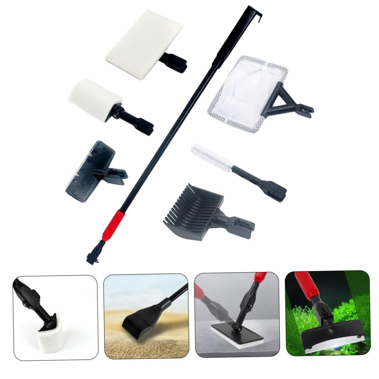 Aquarium Reinigungsset mit Langem Rutschfestem Griff und Austauschbaren Bürstenköpfen Fischglas Algenkratzer und Mulmsauger für Einfache Gründliche Aquarienpflege