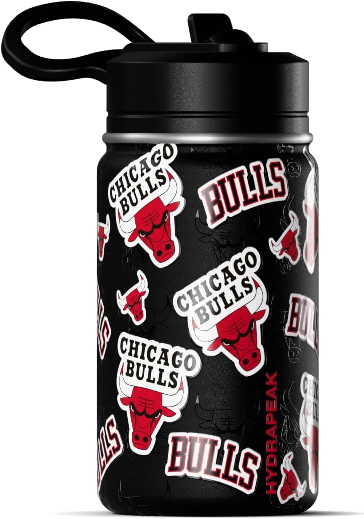 Hydrapeak x NBA Officially Licensed Chicago Bulls 14oz Mini Kids Water Bottle with Straw Lid and Handle Reusable Stainless Steel Double Wall Insulated Spill Proof Sports Gift for Boys Girls - Image 2