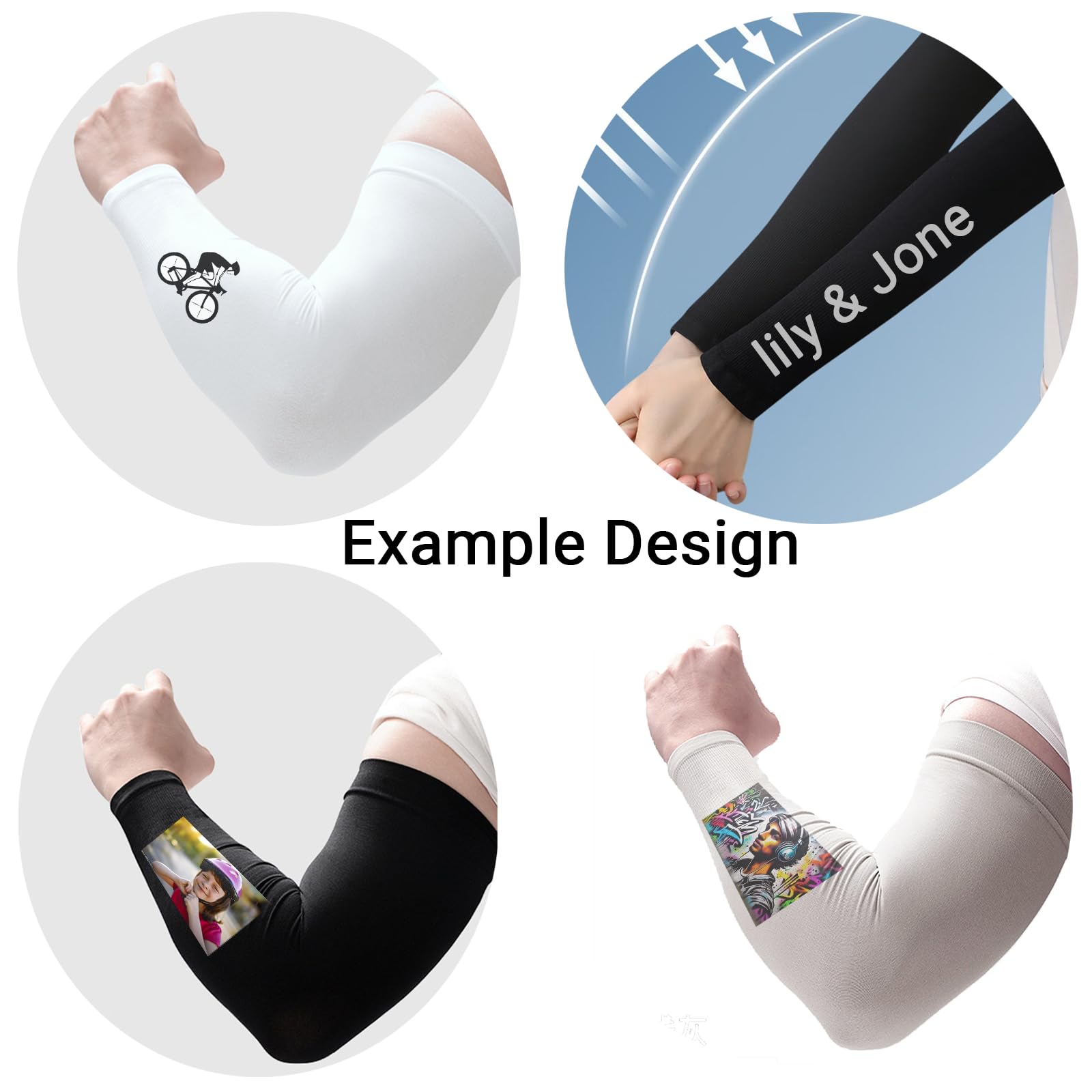 BROKANER Custom Arm Sleeves for Youth Men Women Personalized Volleyball Arm Sleeves Baseball Football Basketball Running (White)
