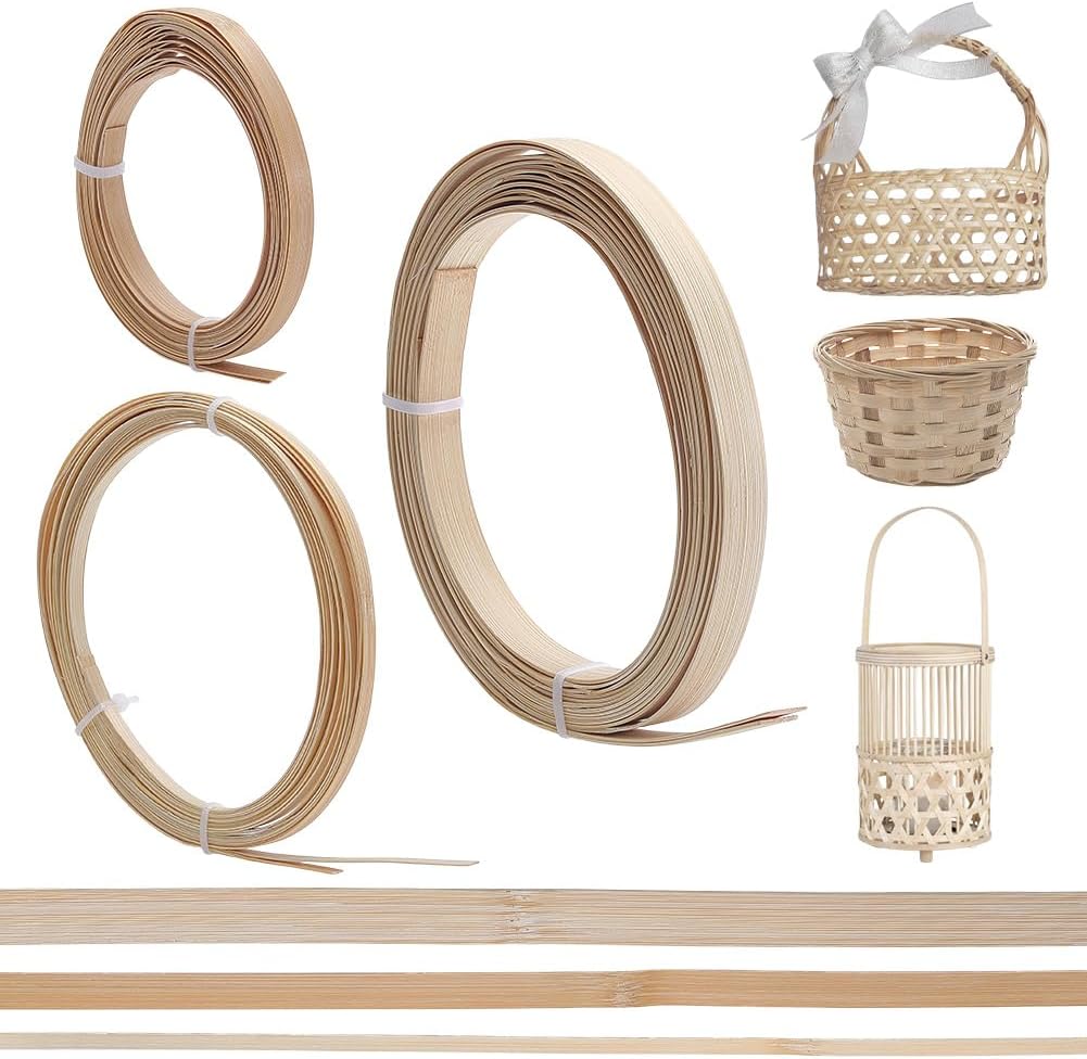 FREEBLOSS 6 Rolls Bamboo Strips for Weaving 9.8ft Wicker Repair Kit 3 Sizes Bamboo Strips for Basket Making DIY Crafts, 0.4cm/1cm/1.5cm Width