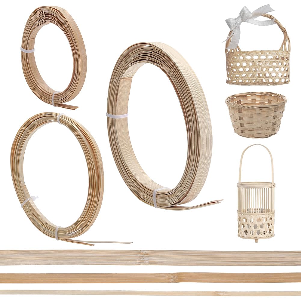 FREEBLOSS 6 Rolls Bamboo Strips for Weaving 9.8ft Wicker Repair Kit 3 Sizes Bamboo Strips for Basket Making DIY Crafts, 0.4cm/1cm/1.5cm Width
