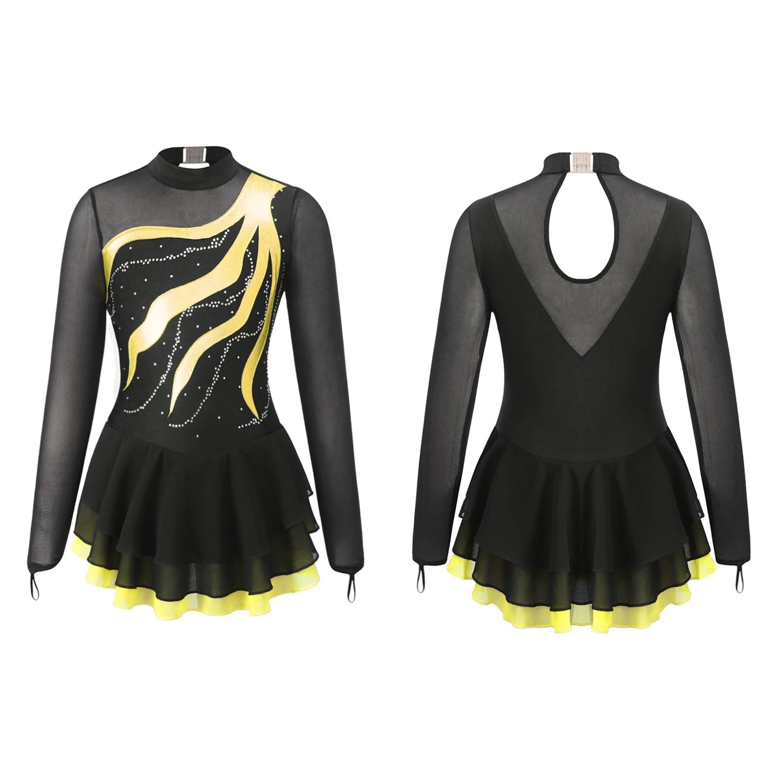 Mädchen Eiskunstlaufkleid Langarm Ballett Tutu Tanzkleider Gymnastik Trikots Performance Kostüm für Tänzerinnen(Color3,16)