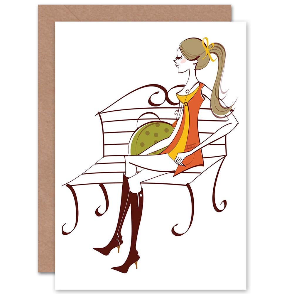 Artery8 Greeting Card - Cartoon Park Bench - White