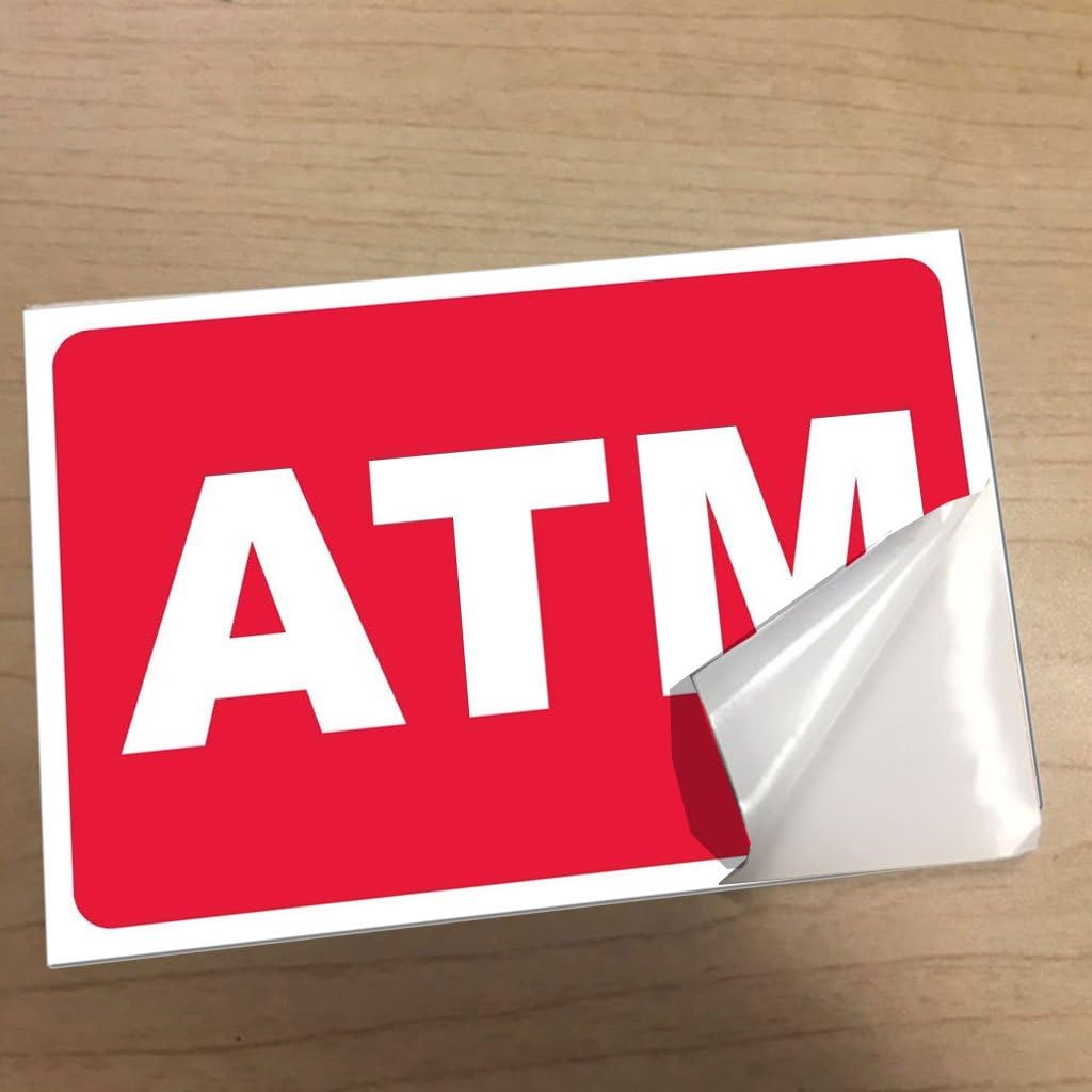 VictoryStore Sticker - ATM Vinyl Sticker, Set of 2, Size 6 inches x 9 inches (Red with White Letters)