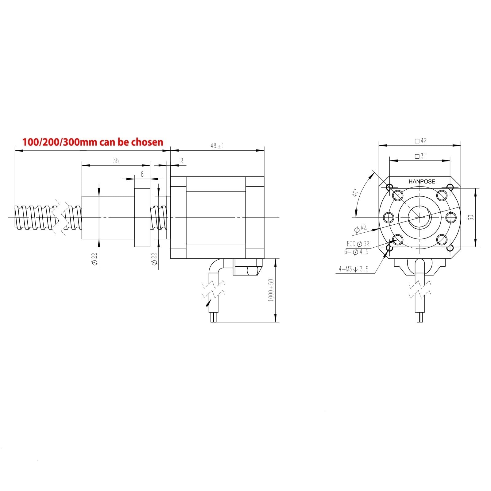 Controlador Motor paso a paso Nema 17 de husillo de bolas SFU1204 de 3 piezas, 1,8 A, 52 N.cm, motor paso a paso de 1,8 grados, motor paso a paso lineal de 4 cables y 2 fases Máquina CNC(200mm)