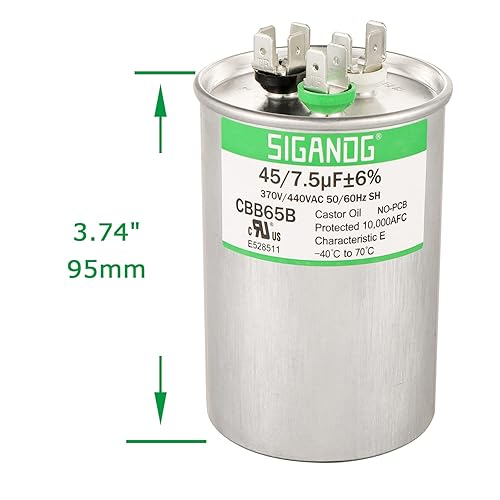 Miniatura 3 de 457.5 uF 45+7.5 MFD 370V o 440V CBB65 Dual Run Start Round Capacitor 45 7.5 uF MFD 370 440 Volt VAC para condensador recto frío o bomba de calor