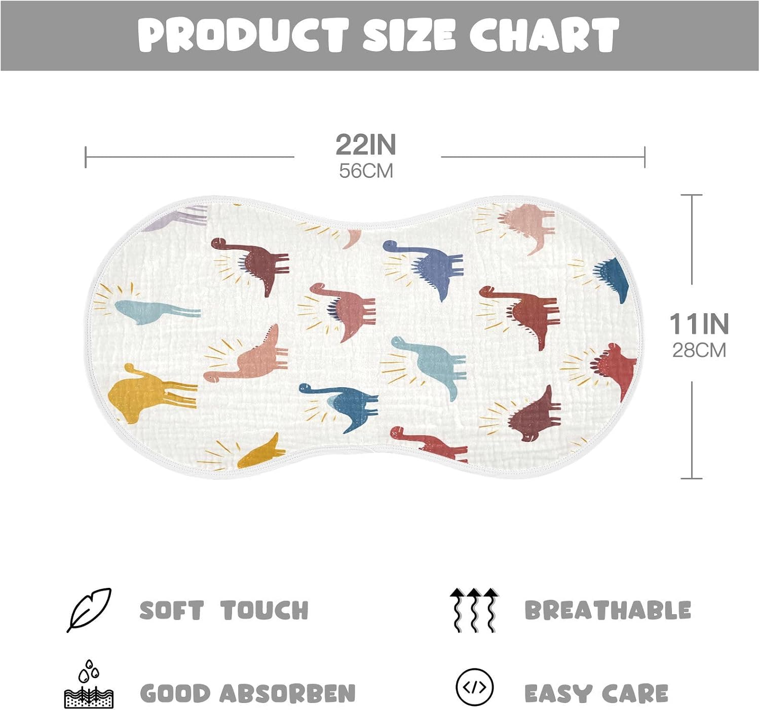 Cartoon Dinosaur Pattern Baby Burp Cloths -4Pcs Soft Absorbent Muslin Washcloths Bibs Face Towel for Newborn Boys Girls 22 x 11 Inch