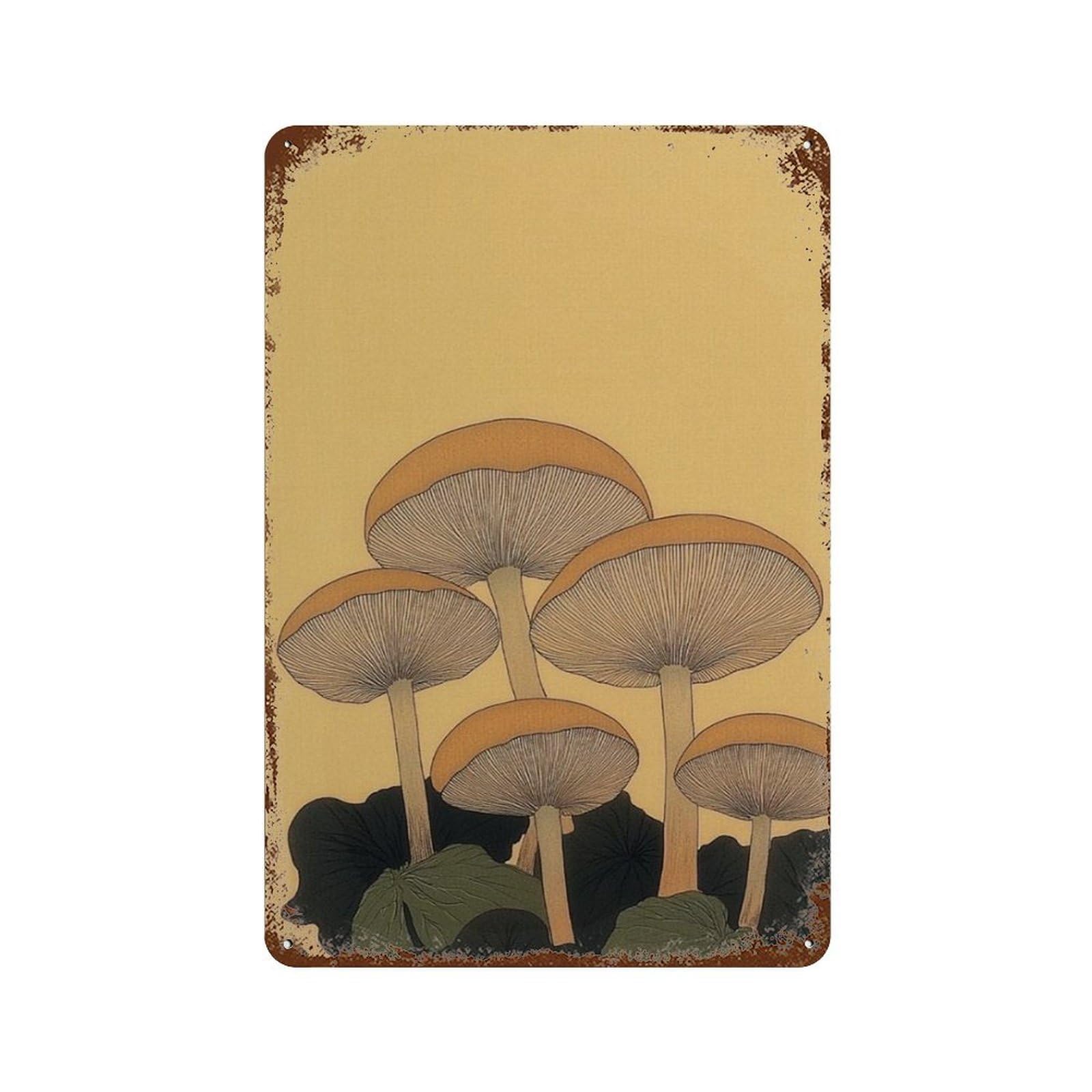 xiaoxiaoshen Mushroom Botanical Minimal Nature Neutral Fungi Wall Decor Art Metal Tin Poster Modern Home Decor Art Home Bar Shop Decorations Vintage Sign 30x20cm