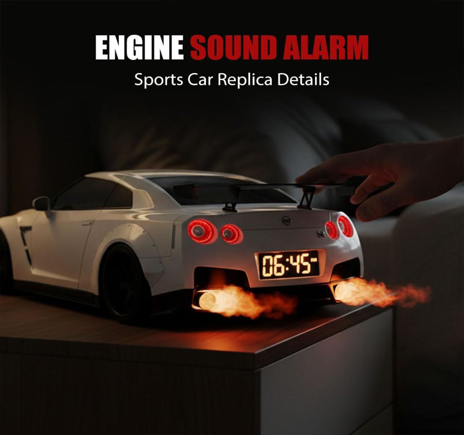 Hypercar wekker, sportauto wekker, auto WA-KE Up klokken met realistische motor & lichteffecten, mannen cadeau mini-autoklokken met kristalhelder LED-display voor slaapkamer bureau kantoor (C