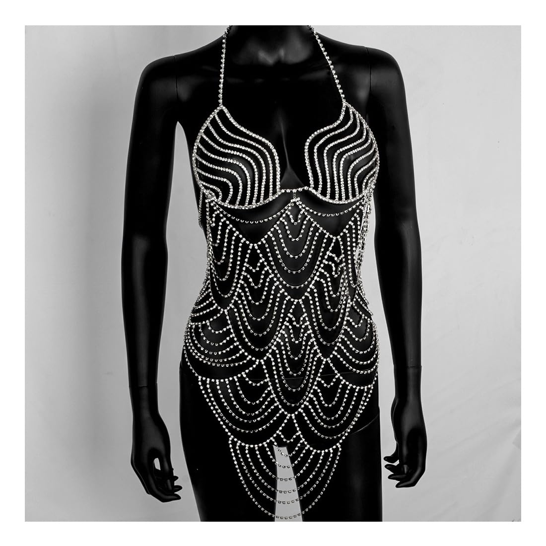 Abito A Catena per Il Corpo, Gioielli A Catena per Il Corpo in Strass, Abiti da Festival Rave Sexy per Donne E Ragazze-Silver