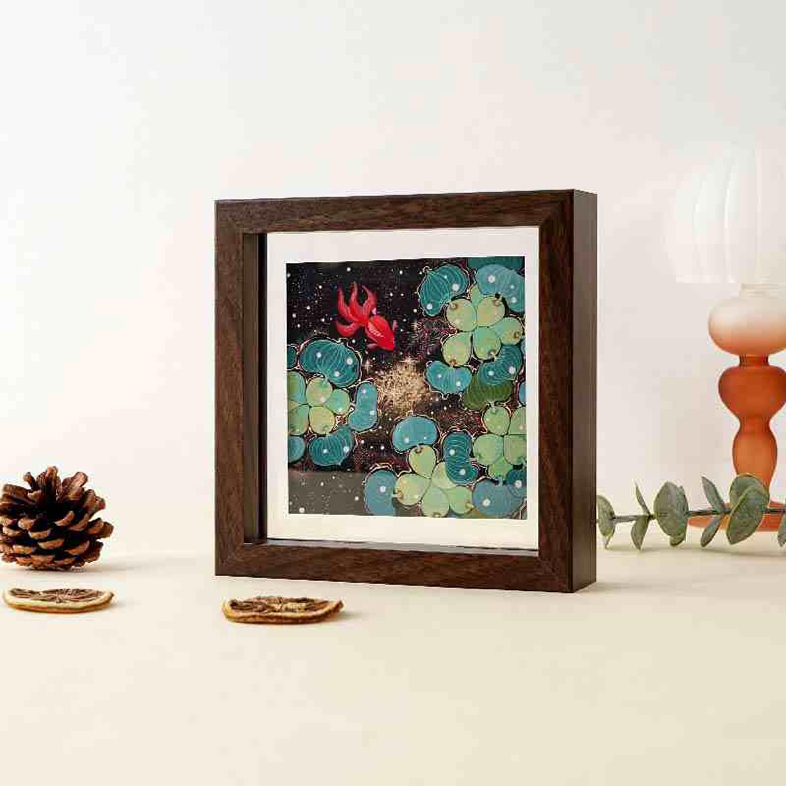 Double Sided Floating Photo Frame, Wooden Double Sided Photo Frame, Multicolor, 7-16 inch, Postcards Memorial Photos Specimen(Black Walnut Color,Square 7-inch)
