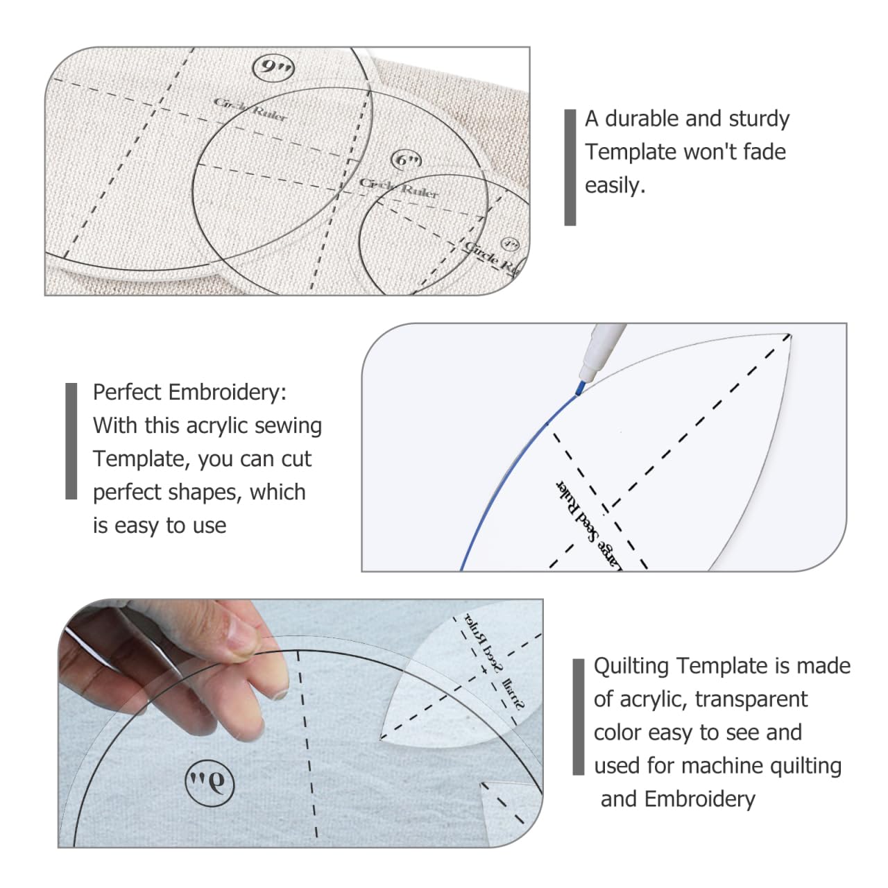 ARTIBETTER 9-Inch Quilted Template Ruler Transparent Acrylic Slotted Quilt Rulers for Patchwork Sewing DIY Fabric Cutting and Embroidery