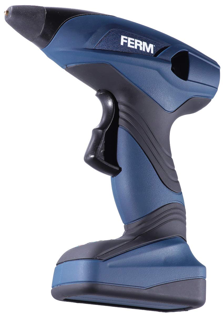 FERM Pistola colla a caldo a batteria 7,2 V 1,5 Ah Ioni di litio. Include 3 stick colla, caricatore e custodia