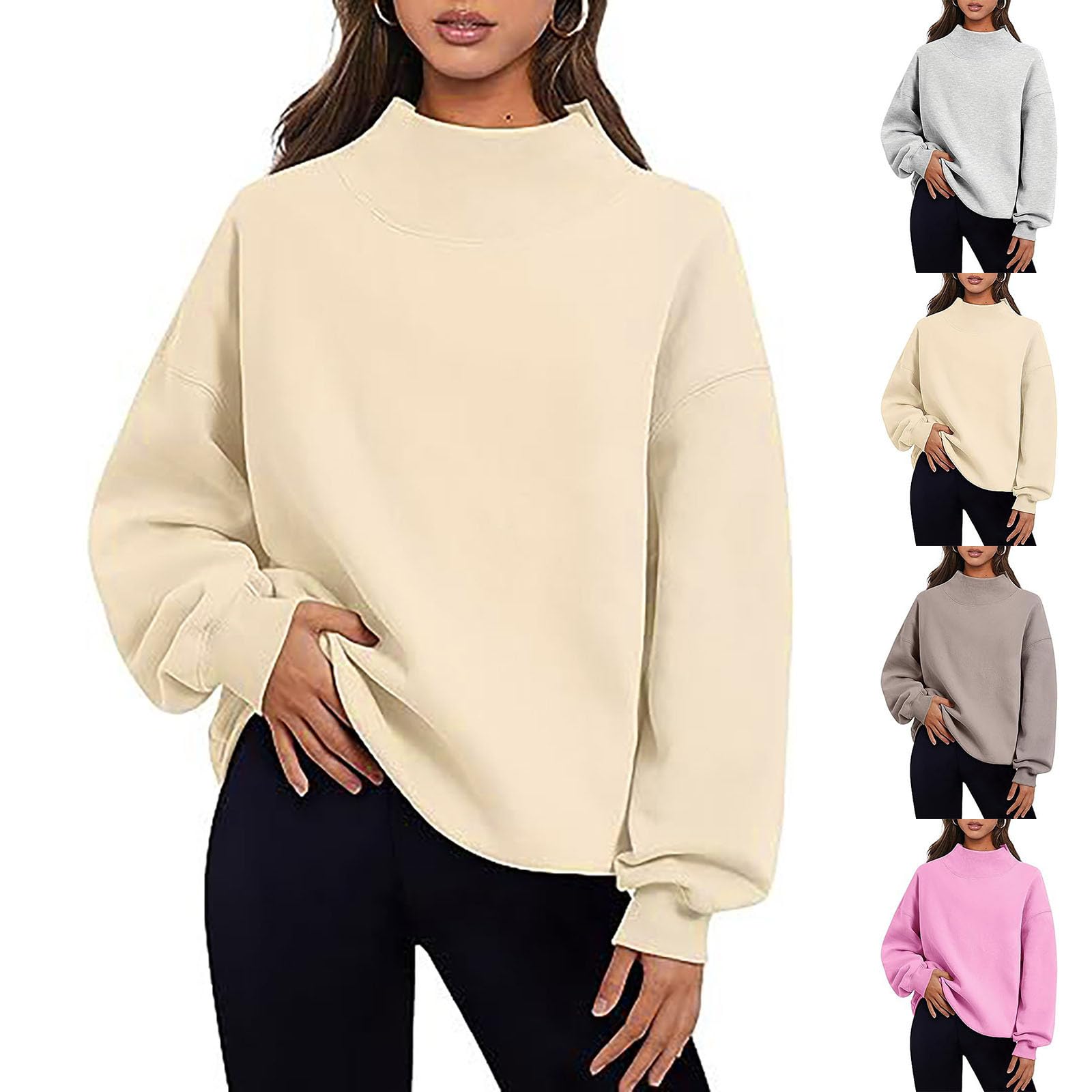hlysgo Womens Mock Neck Sweatshirt Long Sleeve Pullover Tops Lightweight Drop Shoulder Sweater Casual Loose Fit Blouses