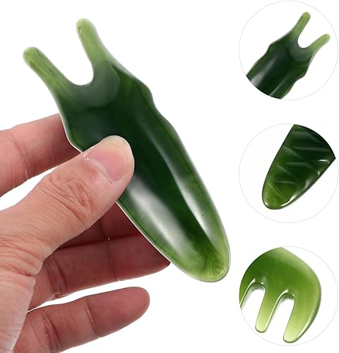 Miniatura 7 de Healifty Peine de masaje de piedra de jade 2 piezas, peine de cuero cabelludo Guasha, herramienta de masaje de raspado Gua Sha de mano para el