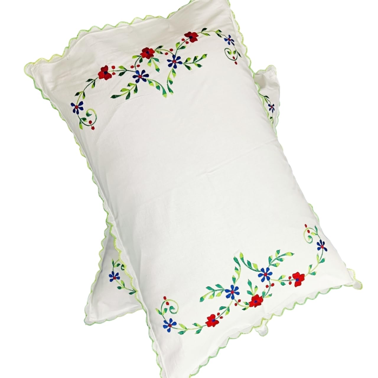 Arsha Chikankari Luxury Pure Cotton Pillow Cover 19x28 Inches – Soft, Breathable, Hand & Machine Embroidered | Perfect for Wedding Gift, Gift Set, Bed, Sofa, and Office Decor. (Green Scarlet)-image-35