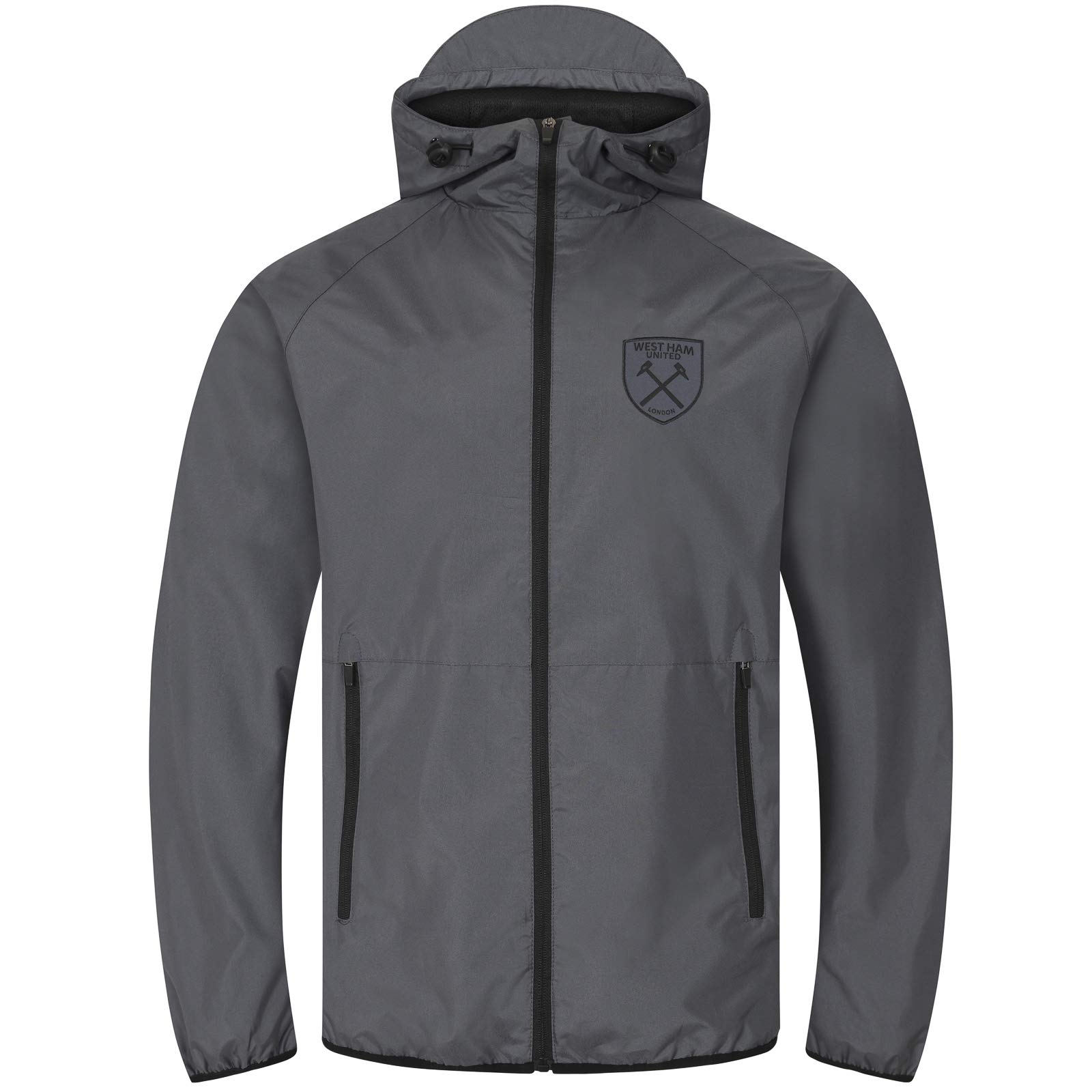 West Ham United FC Gift Mens Shower Jacket Windbreaker Peaked Hood Grey Large
