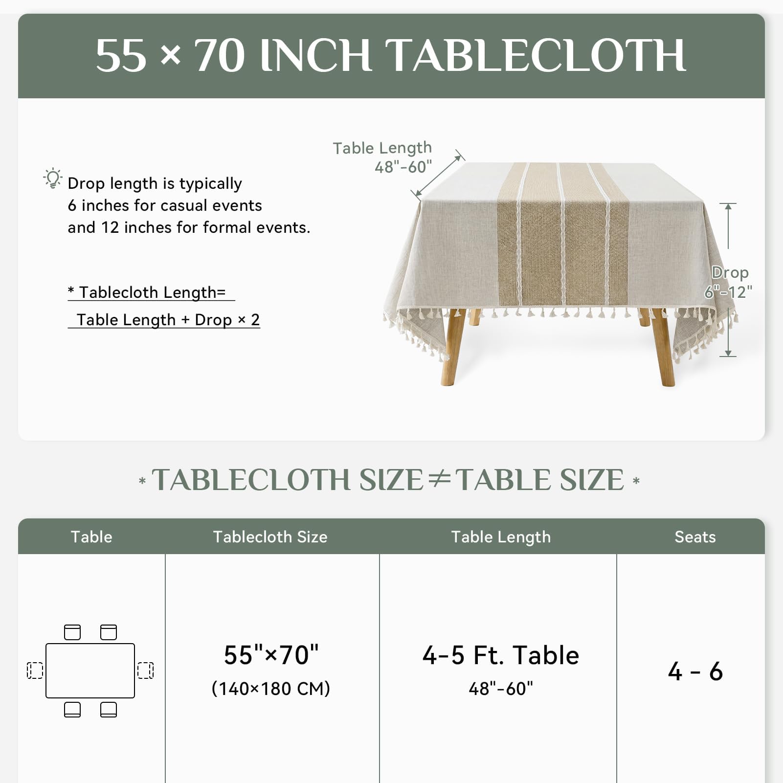 Softalker Linen Tablecloth - 55x70 Inch -6