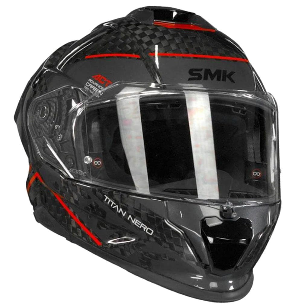 Casco de Moto Integral SMK Titan Carbono Nero Rojo con Visor Solar - Homologado ECE 22.06 - Designed