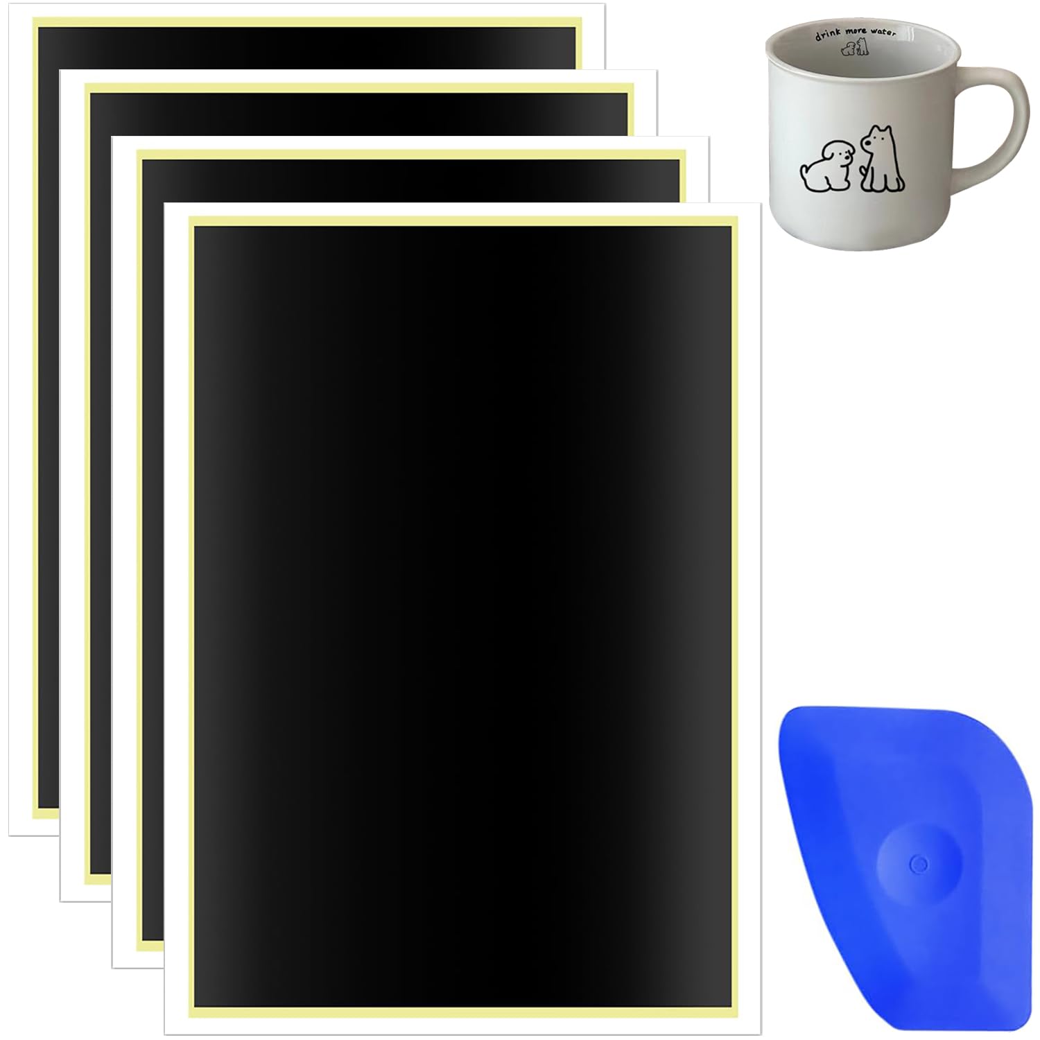 4PCS Laser Engraving Marking Paper Black With Scraper 15.75 * 11in for Fiber Marking on Ceramics Glass Crystal Stone Tiles (Black)