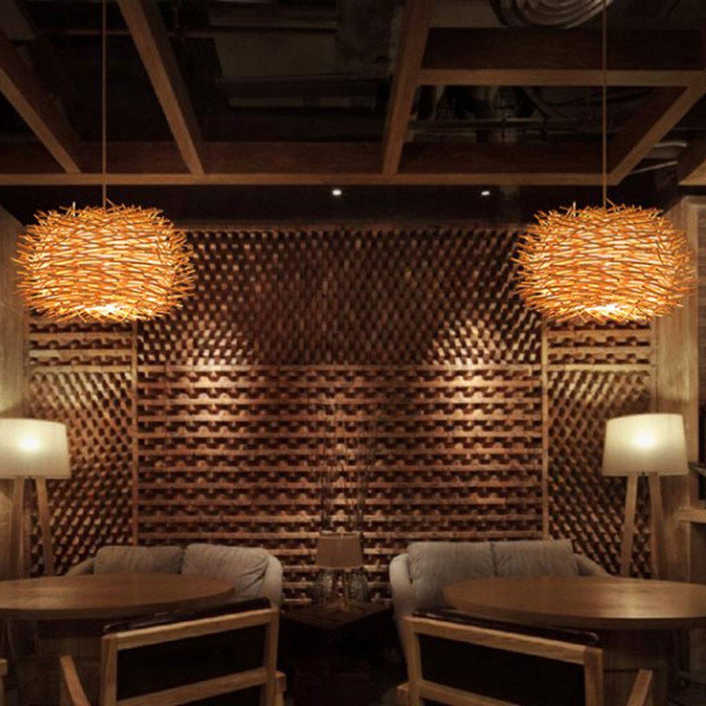 Rattan Lampada A Sospensione Retro Dell'uccello Creativo Nido Lampadario E27 Ciondolo Regolabile Lampade Ristorante Soggiorno Camera Da Letto Balcone Ufficio Cafe Bar Luci Lampadari,Beige,50cm
