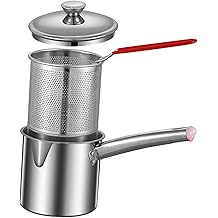Stainless Steel Frying Pot Frying Basket Filter Basket Nonstick Practical Cooking Tool Cooking Pot for Home Kitchen Camping Picnic (Large with Lid)