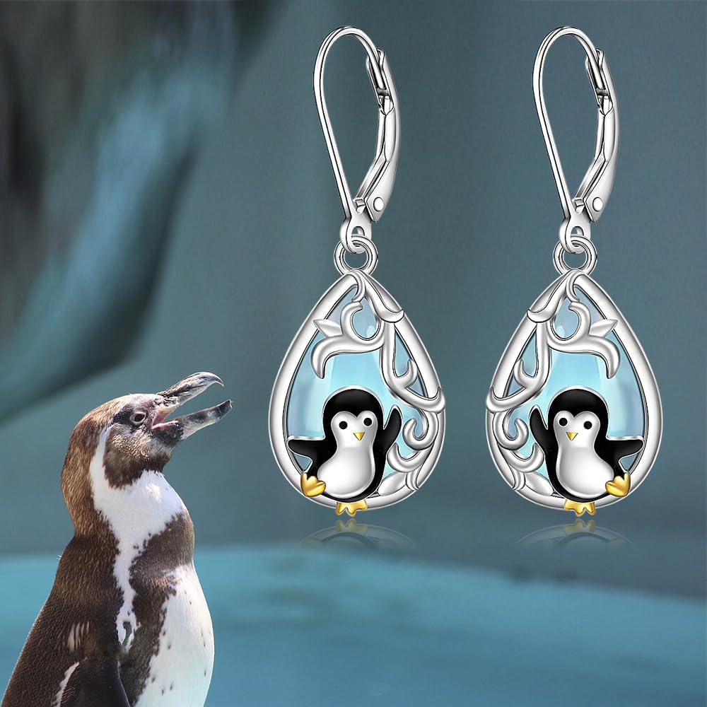 Penguin Earrings Christmas Earrings for Women Sterling Silver Moonstone Christmas Penguin Drop Dangle Cute Animal Jewelry Winter holiday Xmas Gifts - Image 7
