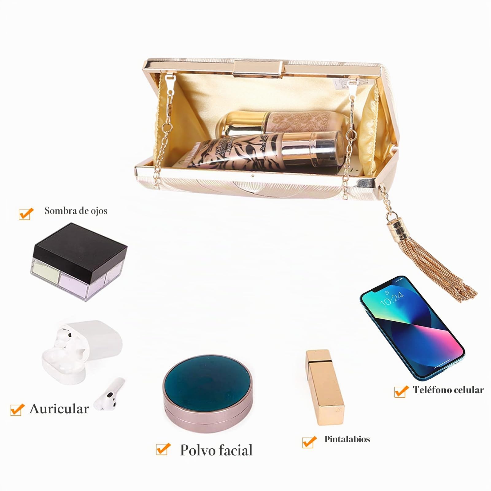 Bolsa de Noche para Mujer Clutch con Fleco Borlas Bolso de Mano con Cadena Bolso de Fiesta Retro Bolso de Hombro Bolso de Boda Elegante Bolsos Bandolera para Banquete Fiesta Partido Plata