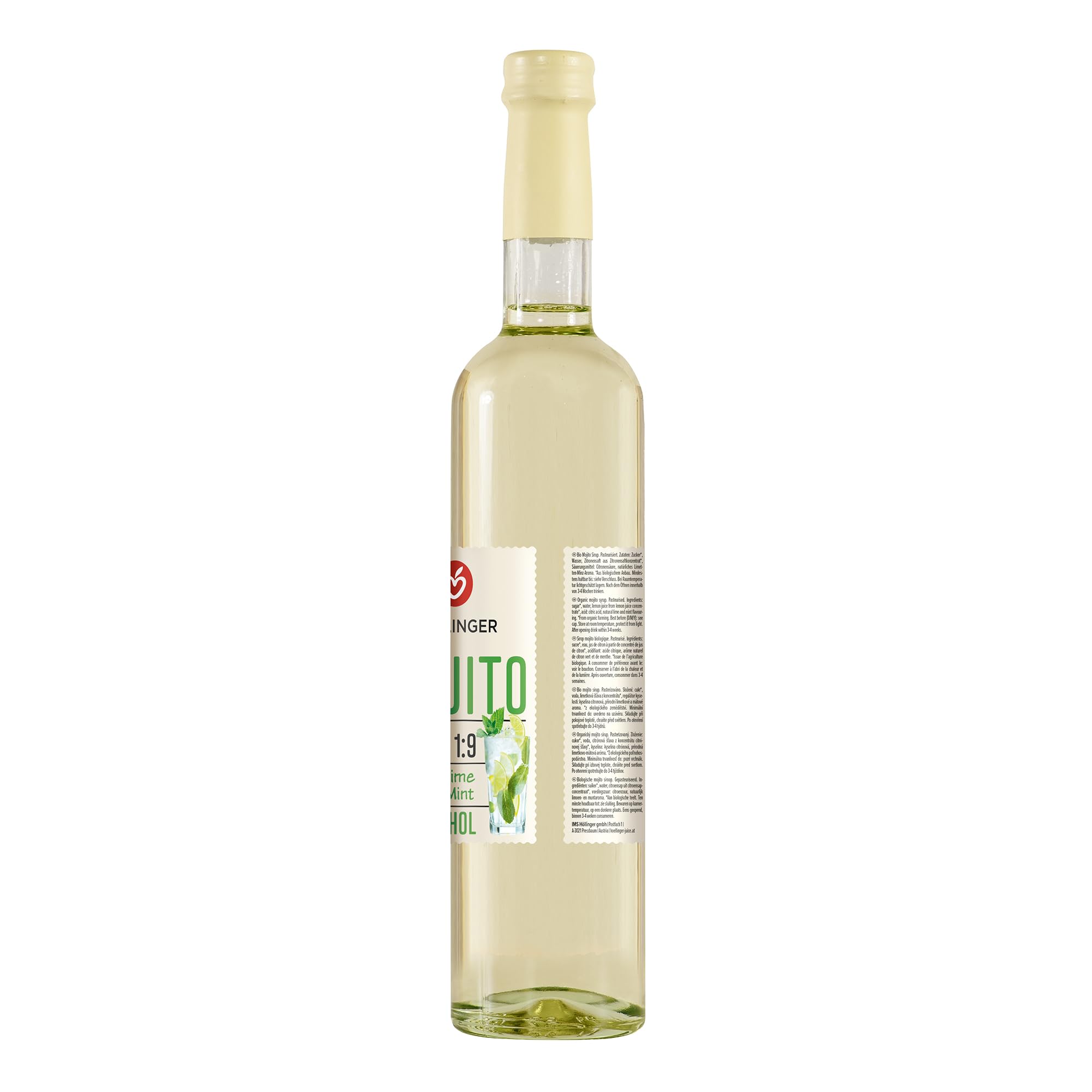 Sciroppo per cocktail biologico Höllinger Mojito - Organic Lime-Mint Syrup, Alcohol-Free, Vegan, 3x500ml Glass Bottle, Caribbean Flavor