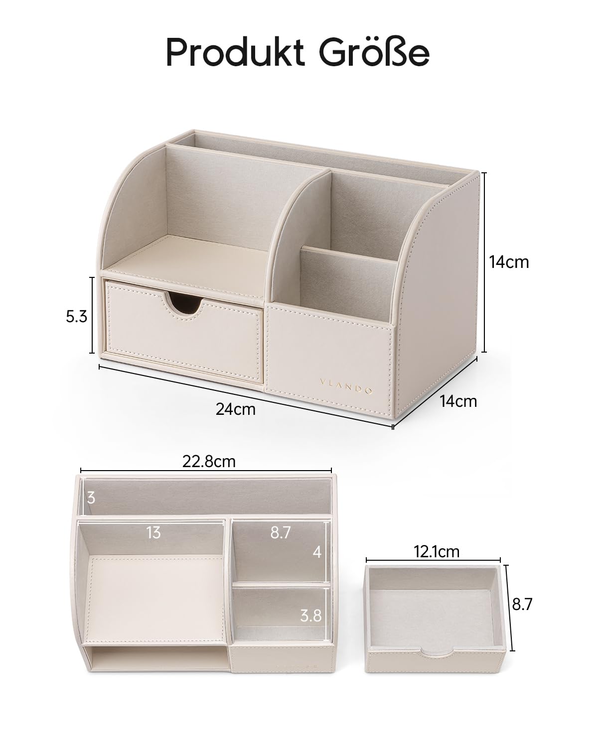 Vlando PU Leather Desk Organizer Caddy - Beige Storage With