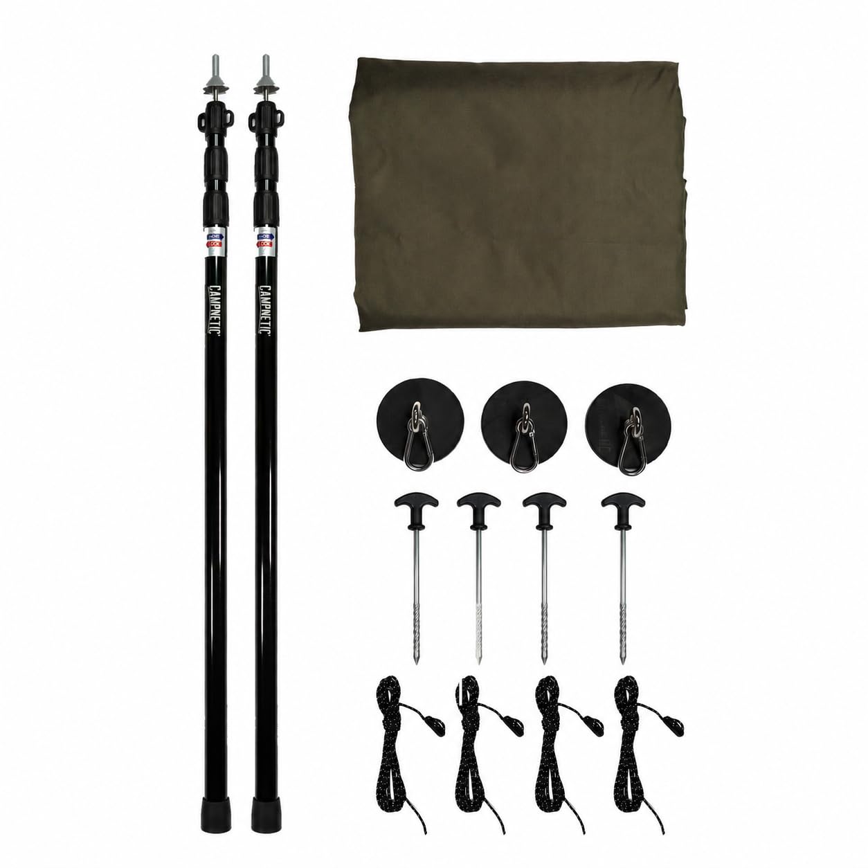 Campnetic Sonnensegel für Camping 2,5x3m inkl. Teleskopstangen u. Zubehör | Camping Sonnensegel, 3 x 56kg gummierte Magnete m Karabinern und Ösen, Sonnenschutz für Kastenwagen & Van, Regenschutz