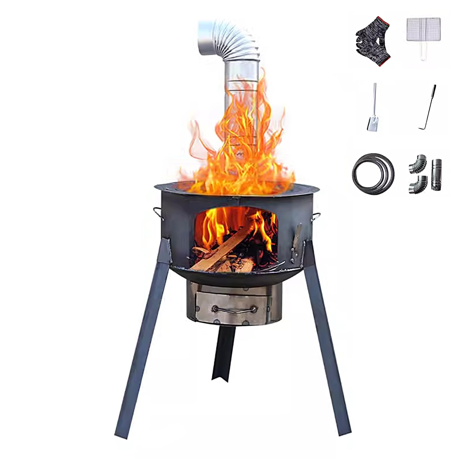 Poêle à bois de camping portable avec cheminée charge 160 kg