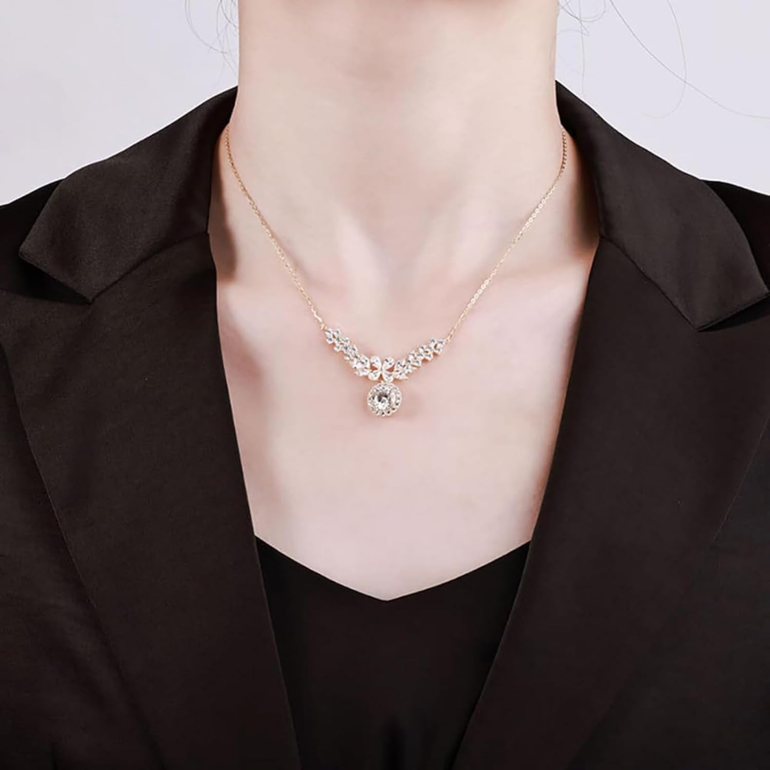 14K Gold D-color Round Cut Diamond Collarbone Necklace for Women, Ideal Gift for Your Beloved Wife, Choice for Special Occasions or Romantic Evenings Out,15.35+1.57" Chain - Image 4