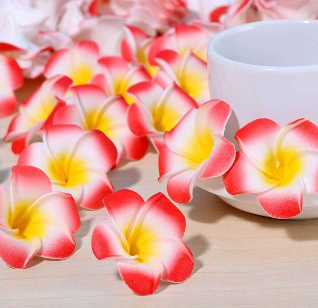 VRB Dec™ Artificial gBig Foam Hawaaii Fake Foam Water Floating Flowers for Pooja Thali, Festival and Events, Home, Table, Badroom, Pooja Room, Diwali Decoration (24, Red)