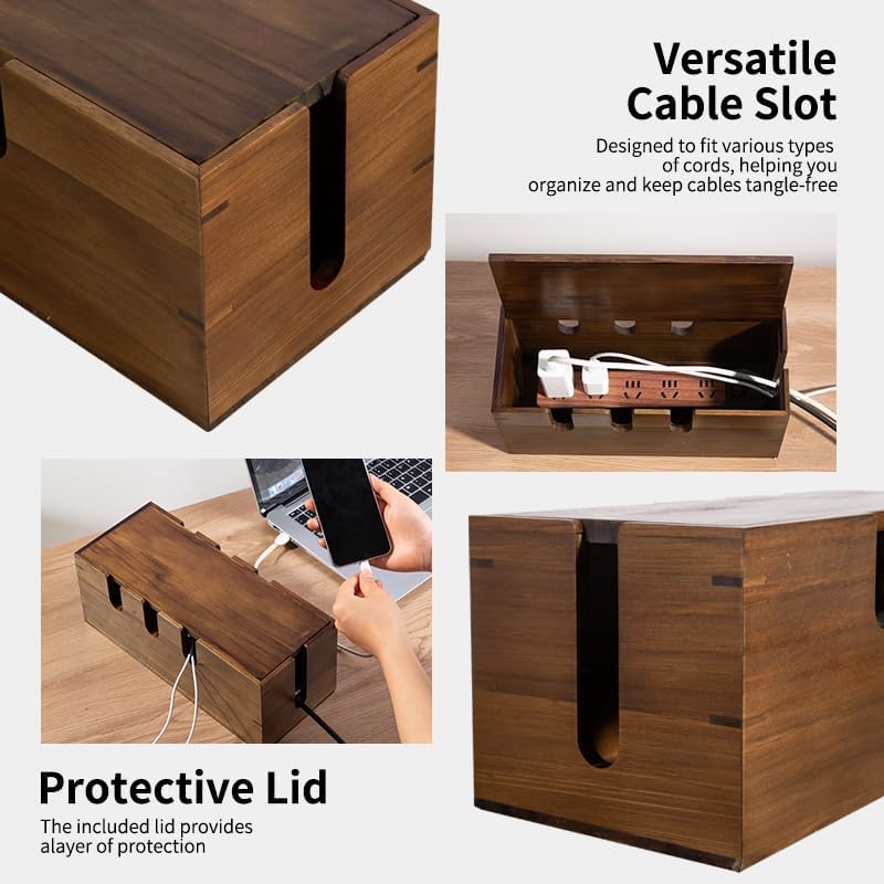 Miniatura 2 de Caja grande de organización de cables, organizador de escritorio para ocultar cables de madera, regleta de alimentación y caja oculta de cables,