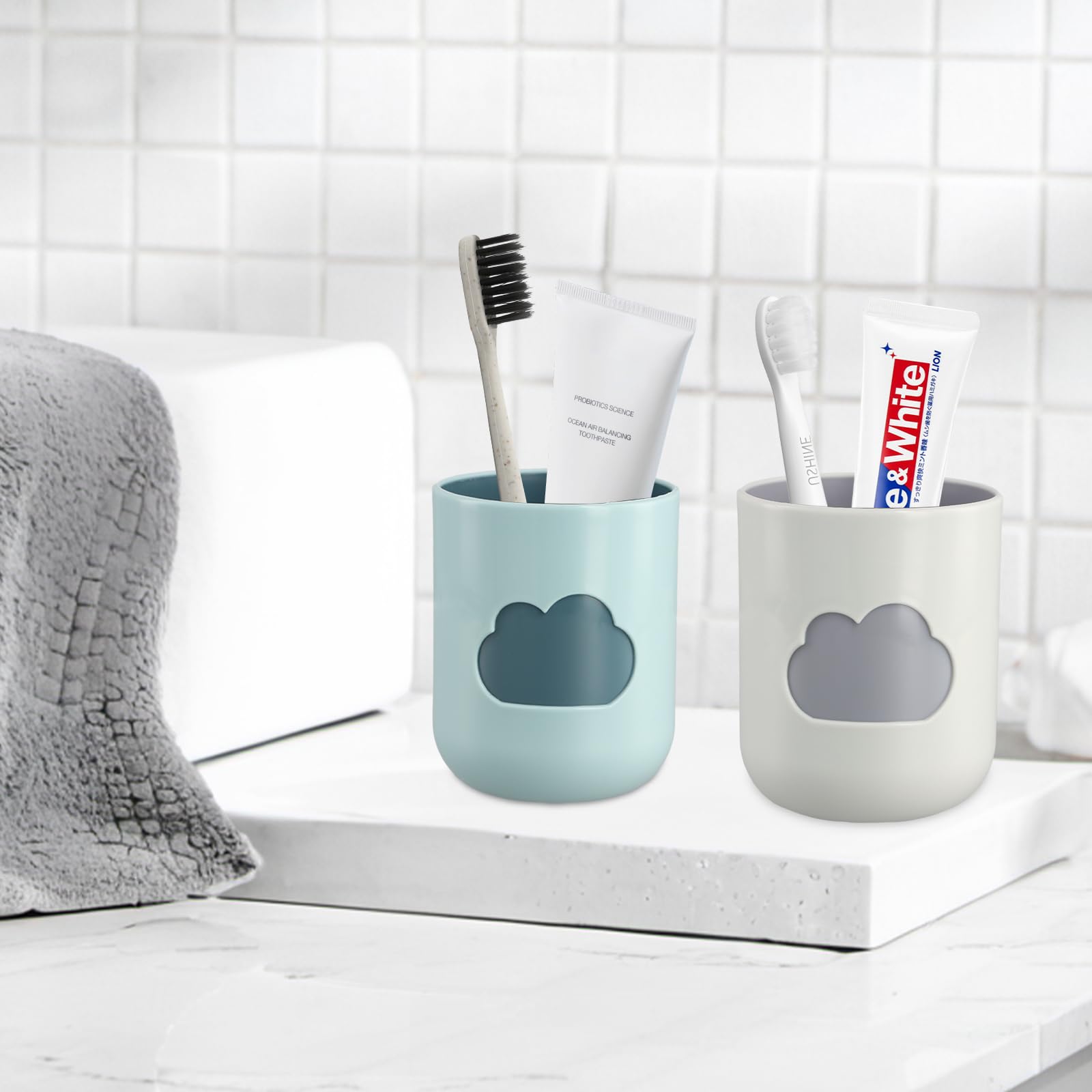Amexo 4 Pcs Vasos para Cepillos de Dientes, Vaso para Enjuague Bucal, Vaso de Baño, Vaso para Cepillos de Dientes, Vaso de Plástico, Vaso de Agua, Vaso para Cepillo de Dientes, Diámetro de 8 × 10 Cm