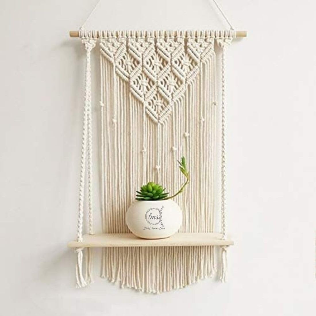 tms Unique Design Boho Handmade Macrame Hanging Decor Wall Decor Floating Shelf for Books and Planters Livingroom, Bedroom - Off-White - 12Wx5Dx24L inches (Off-White) (B0CBL17BW3) Amazon Price History, Amazon Price Tracker