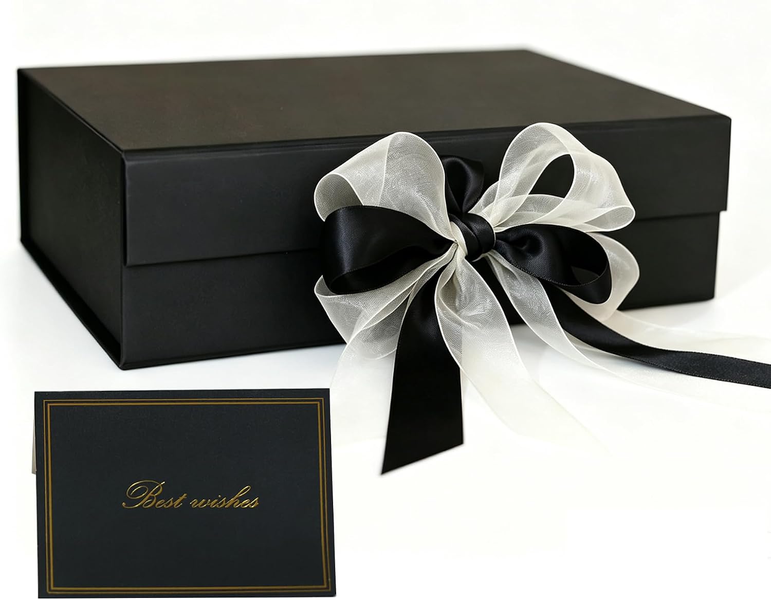 Gift Box with Ribbon, 9.5X7X3.1 Inches, Pink,Black，Cute Box,Birthday Gift box,Luxury for Gift Packaging,Collapsible gift box,Bridesmaid Gifts Boxes, Magnetic Gift Boxe for Wrapping Gifts (black)